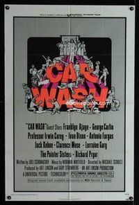 7d146 CAR WASH 1sh '76 directed by Joel Schumacher, cool Drew Struzan art of cast around title!