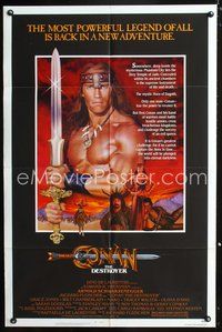 7d187 CONAN THE DESTROYER 1sh '84 Arnold Schwarzenegger is the most powerful legend of all!