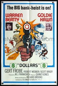 7d004 $ style D 1sh '71 cool bank robber artwork, Warren Beatty & Goldie Hawn!