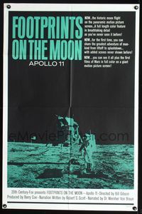 7d317 FOOTPRINTS ON THE MOON 1sh '69 the real story of the Apollo 11, cool image of moon landing!