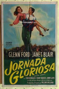 7d335 GALLANT JOURNEY Spanish/U.S. style A 1sh '46 art of Glenn Ford carrying sexy Janet Blair!