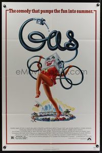 7d338 GAS 1sh '81 Susan Anspach, Howie Mandel, wacky artwork of gas pump with legs!