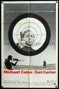 7d343 GET CARTER style B 1sh '71 great image of Michael Caine holding pistol in assassin's scope!