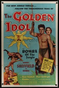 7d363 GOLDEN IDOL 1sh '54 full-length Johnny Sheffield as Bomba with spear!