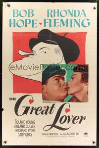 7d372 GREAT LOVER style A 1sh '49 Hirschfeld art & photo of Bob Hope, Rhonda Fleming!
