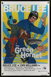 7d380 GREEN HORNET white title style 1sh '74 cool art of Van Williams & giant Bruce Lee as Kato!