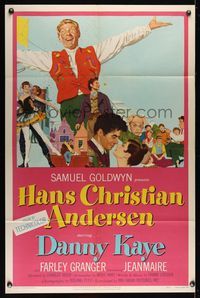 7d386 HANS CHRISTIAN ANDERSEN style A 1sh '53 art of Danny Kaye w/story characters!