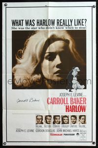 7d389 HARLOW new campaign signed 1sh '65 by Carroll Baker in the title role!
