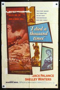 7d439 I DIED A THOUSAND TIMES 1sh '55 artwork of Jack Palance & sexy Shelley Winters!