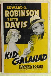 7d002 KID GALAHAD 1sh '37 Michael Curtiz, great art of Edward G. Robinson grabbing Bette Davis!