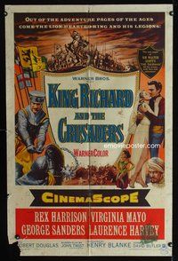 7d493 KING RICHARD & THE CRUSADERS 1sh '54 Rex Harrison, Virginia Mayo, George Sanders!