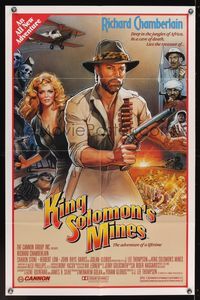 7d494 KING SOLOMON'S MINES 1sh '85 J.D. artwork of adventurer Richard Chamberlain, Sharon Stone!