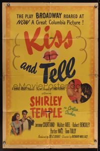 7d495 KISS & TELL style B 1sh '45 Jerome Courtland gets love and kisses from Shirley Temple!