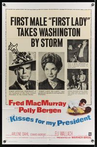 7d497 KISSES FOR MY PRESIDENT 1sh '64 Fred MacMurray, Polly Bergen, is America prepared!