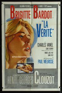 7d504 LA VERITE 1sh '61 super sexy Brigitte Bardot, Henri-Georges Clouzot!