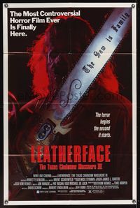 7d521 LEATHERFACE TEXAS CHAINSAW MASSACRE 3 1sh '90 Kate Hodge & Ken Foree, the saw is family!