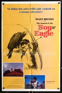7d527 LEGEND OF THE BOY & THE EAGLE 1sh '67 Walt Disney, cool art of boy w/bow & perched eagle!