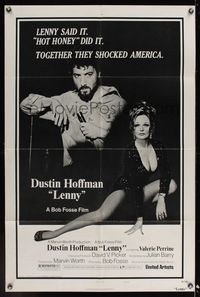 7d528 LENNY style B 1sh '74 Dustin Hoffman as comedian Lenny Bruce w/microphone, Valerine Perrine!