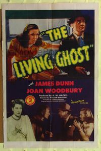 7d538 LIVING GHOST 1sh '42 James Dunn holding flashlight, Joan Woodbury, both are scared!