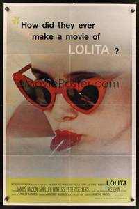 7d545 LOLITA 1sh '62 Stanley Kubrick, sexy Sue Lyon with heart sunglasses & lollipop!