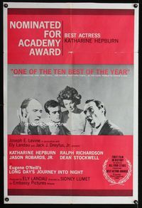 7d548 LONG DAY'S JOURNEY INTO NIGHT awards 1sh '63 Katharine Hepburn, Ralph Richardson