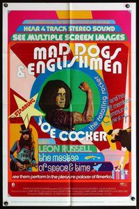 7d567 MAD DOGS & ENGLISHMEN 1sh '71 Joe Cocker, rock 'n' roll, wild poster design!