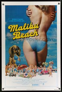 7d575 MALIBU BEACH 1sh '78 great image of sexy topless girl in bikini on famed California beach!