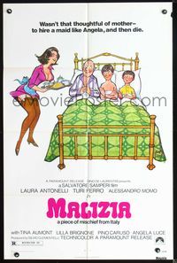 7d576 MALICIOUS 1sh '74 Salvatore Samperi's Malizia, Italian, art of family & sexy maid!