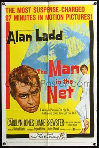 7d585 MAN IN THE NET 1sh '59 Alan Ladd in the most suspense-charged 97 minutes in motion pictures!