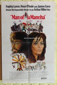 7d586 MAN OF LA MANCHA int'l 1sh '72 Peter O'Toole, Sophia Loren, cool Ted CoConis art!