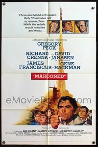 7d601 MAROONED style C 1sh '69 Gregory Peck & Gene Hackman, great Terpning cast & rocket art!