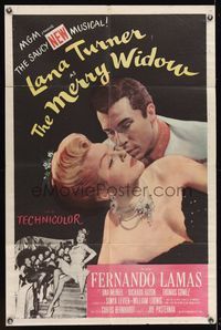 7d620 MERRY WIDOW 1sh '52 great romantic close up of sexy Lana Turner & Fernando Lamas!