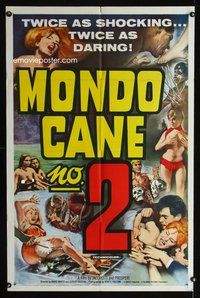 7d637 MONDO CANE 2 1sh '64 art of bizarre human oddities, twice as shocking!