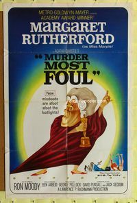 7d648 MURDER MOST FOUL 1sh '64 art of Margaret Rutherford, written by Agatha Christie!