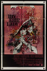 7d659 MY FAIR LADY int'l 1sh '64 classic art of Audrey Hepburn & Rex Harrison by Bob Peak!