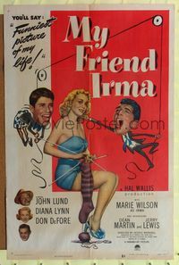 7d661 MY FRIEND IRMA 1sh '49 first Dean Martin & Jerry Lewis, wacky image, sexy Marie Wilson!