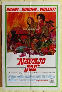 7d672 NAVAJO JOE 1sh '67 Sergio Corbucci, art of Burt Reynolds as Native American Indian!