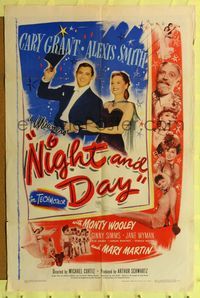 7d678 NIGHT & DAY 1sh '46 Cary Grant as composer Cole Porter who loves sexy Alexis Smith!