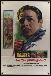 7d001 ON THE WATERFRONT 1sh '54 directed by Elia Kazan, classic c/u art of Marlon Brando!