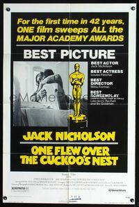 7d707 ONE FLEW OVER THE CUCKOO'S NEST awards 1sh '75 Jack Nicholson, Milos Forman all-time classic!