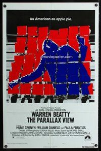 7d723 PARALLAX VIEW style B 1sh '74 Warren Beatty, as American as apple pie, cool image!