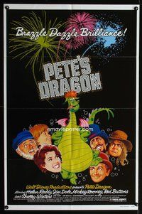7d733 PETE'S DRAGON 1sh '77 Walt Disney, Helen Reddy, colorful art of cast w/Pete!