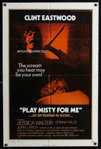 7d741 PLAY MISTY FOR ME 1sh '71 classic Clint Eastwood, an invitation to terror!
