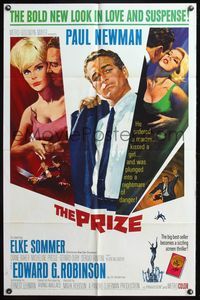 7d758 PRIZE 1sh '63 great Howard Terpning art of Paul Newman in suit and tie & sexy Elke Sommer!