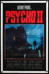 7d760 PSYCHO II 1sh '83 Anthony Perkins as Norman Bates, cool creepy image of classic house!