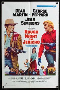 7d789 ROUGH NIGHT IN JERICHO style A 1sh '67 Dean Martin & George Peppard with guns drawn!