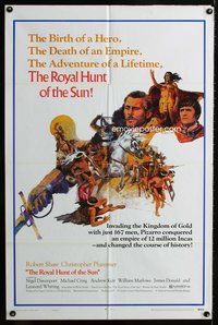 7d791 ROYAL HUNT OF THE SUN 1sh '69 Christopher Plummer, cool image of Robert Shaw as conquistador