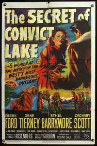 7d811 SECRET OF CONVICT LAKE 1sh '51 Gene Tierney is a lonely woman at the mercy of hunted men!