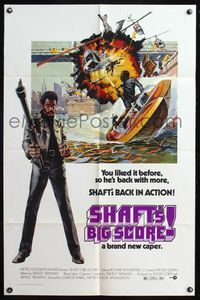 7d818 SHAFT'S BIG SCORE 1sh '72 great art of mean Richard Roundtree with big gun by John Solie!