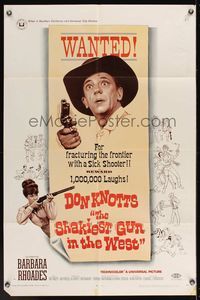 7d819 SHAKIEST GUN IN THE WEST 1sh '68 Barbara Rhoades with rifle, Don Knotts on wanted poster!